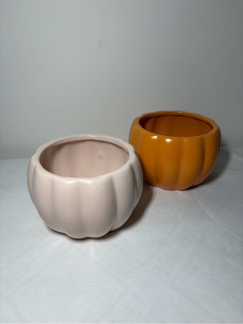 Decorative Ceramic Pumpkin Planter Set - Cream and Burnt Orange